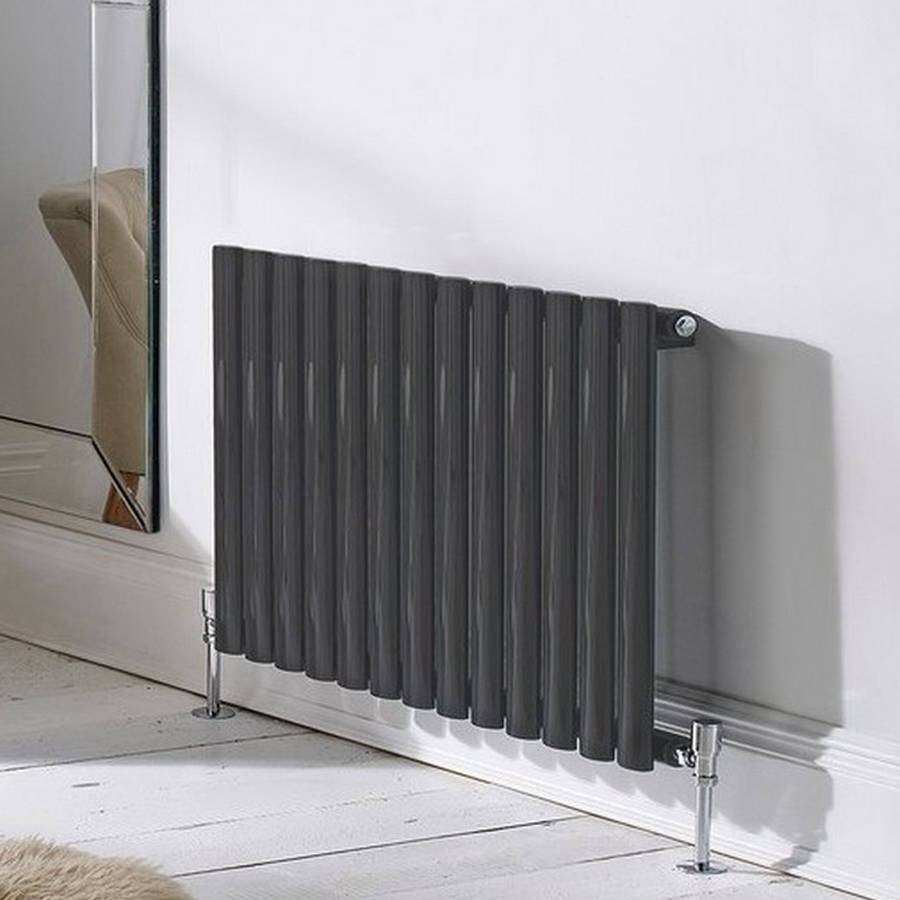 Asola Textured Grey Horizontal Oval Tube Designer Radiator – Single Panel – 600x1140mm