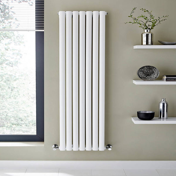 Asola White Vertical Oval Tube Designer Radiator – Double Panel – 1800x300mm