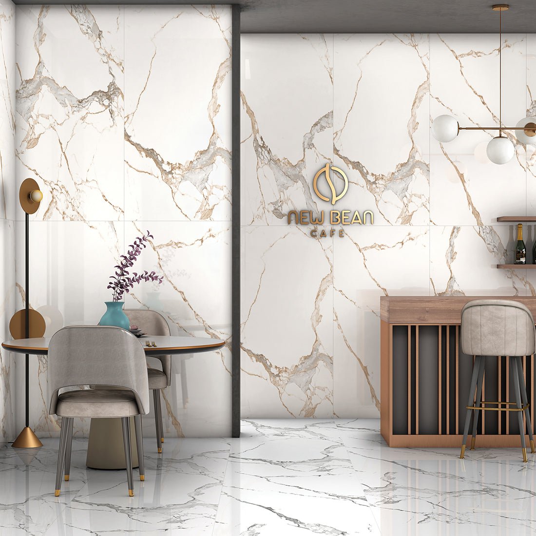 Athos Gold Marble Effect Polished 60x120cm Porcelain Wall & Floor Tile - TILES Paradise