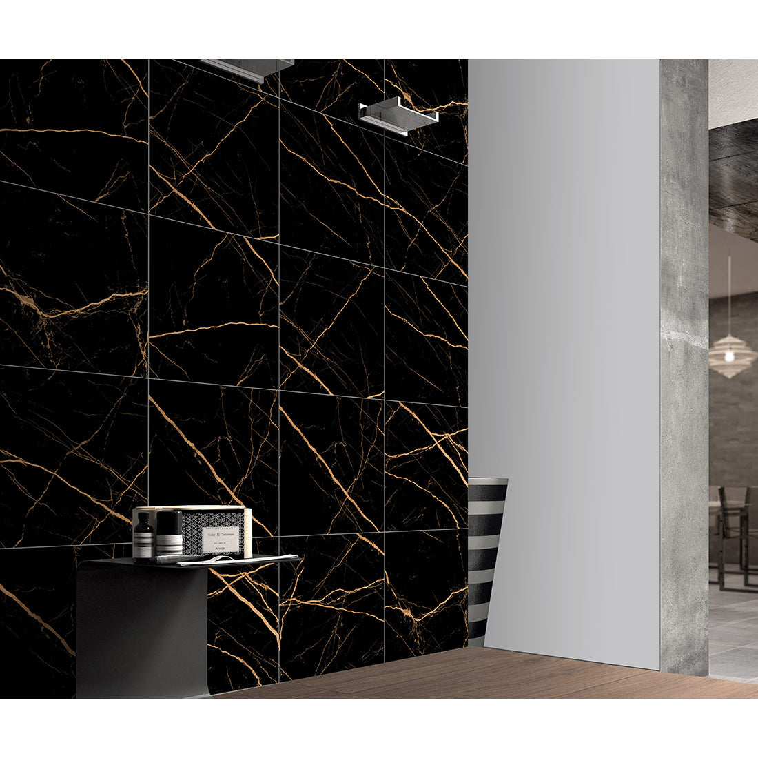 Job Lot: 83 Tiles (30 sq.m) Apollo Black & Gold 60x60cm Porcelain Matt Anti-Slip Wall and Floor Tile