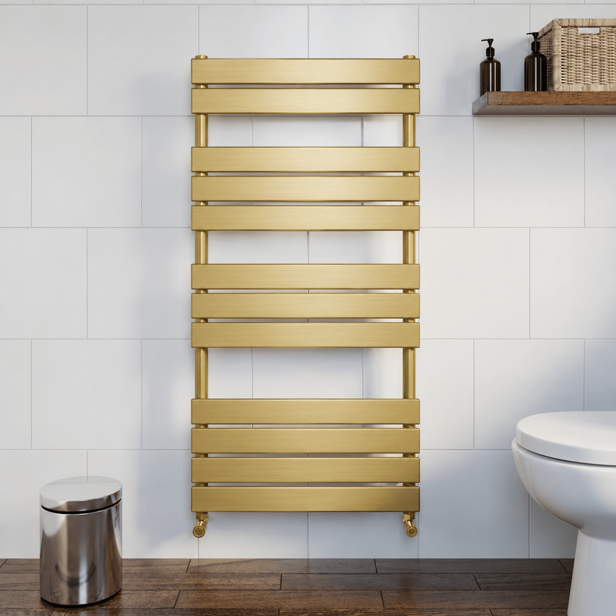 Azzano 1200x500mm Brushed Gold Heated Towel Rail – 12 Bar Designer Ladder Radiator - TILES Paradise