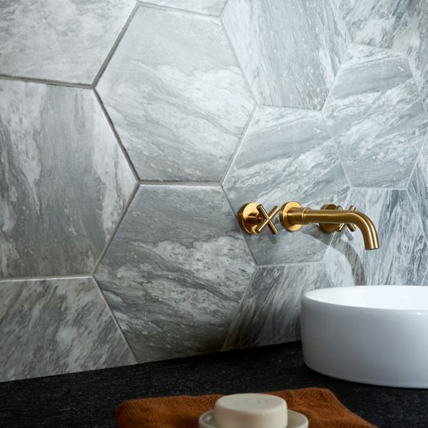 Bardiglio Satin Grey Hex Marble Effect Porcelain 285x300mm Tile