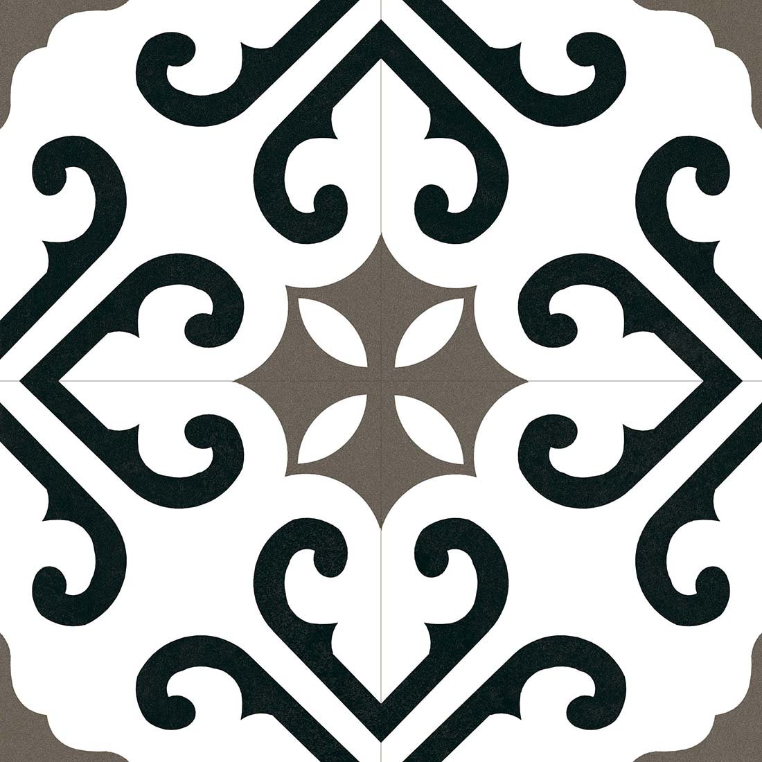 Birbin Monochrome Grey Satin 45x45cm Patterned Ceramic Wall & Floor Tiles - TILES Paradise