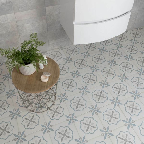 Eden Blue Cross Matt 22.3x22.3cm Patterned Porcelain Wall & Floor Tiles