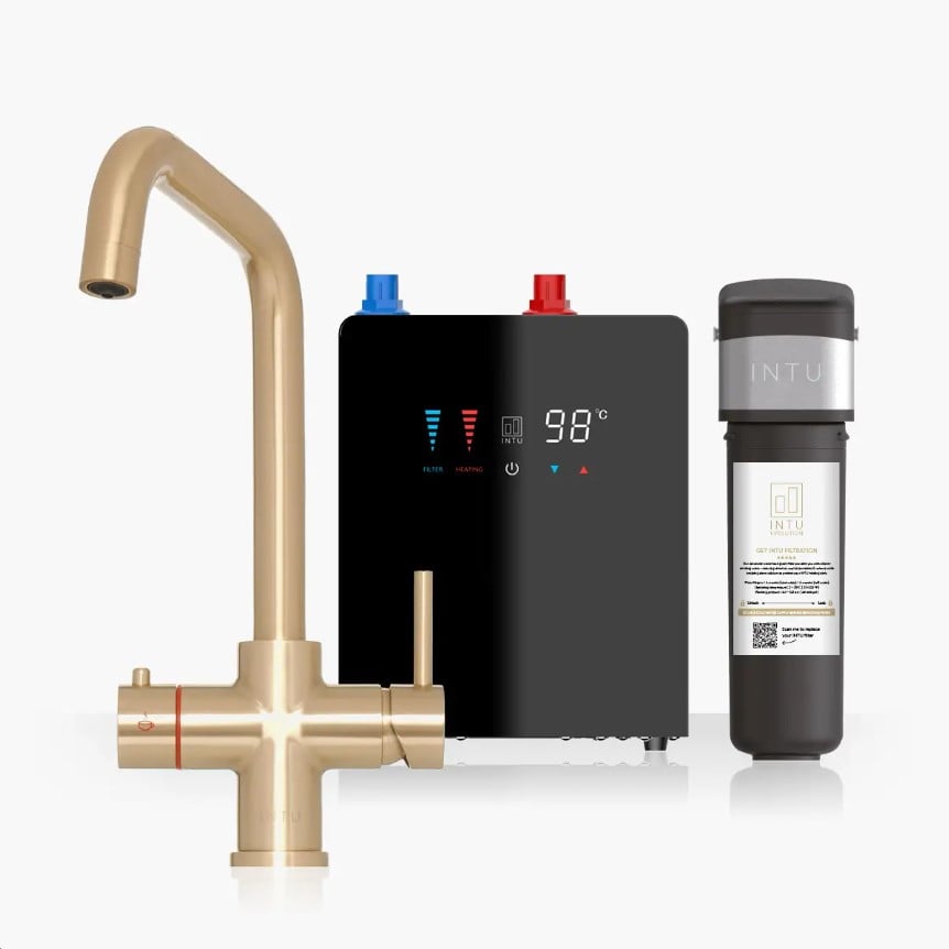 Brewmaster Brushed Gold 4-in-1 Square Boiling Water Tap – Digital 4 Litre Tank