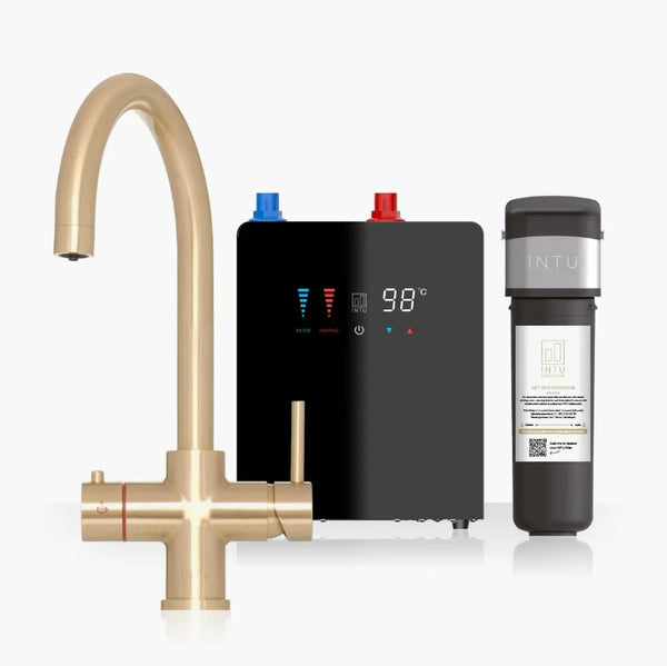 Brewmaster Brushed Gold 4-in-1 Swan Neck Boiling Water Tap – Digital 4 Litre Tank