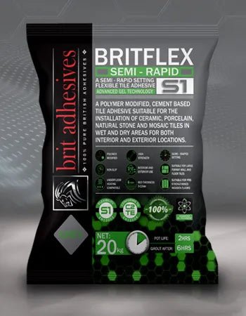BritFlex S1 Semi - Rapid Grey Cementitious Tile Adhesive - 20kg - TILES Paradise