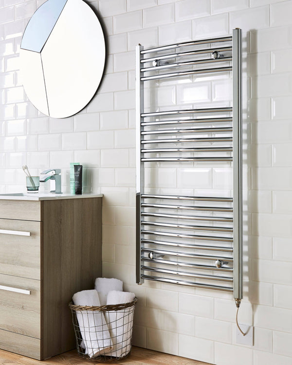 Chrome Electric Straight Ladder Towel Rail – 800x500mm, Standard on/off