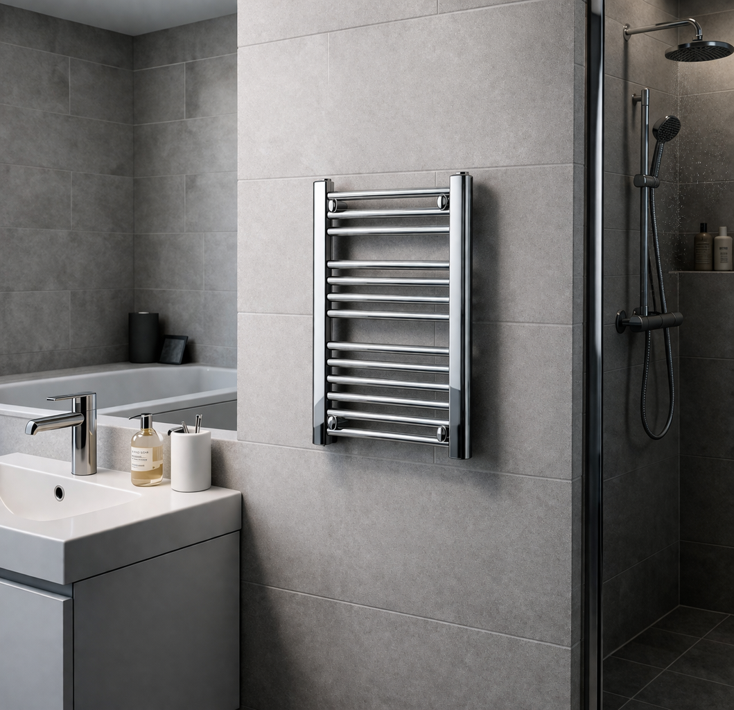 Chrome Straight Ladder Heated Towel Rail – 25mm Bars