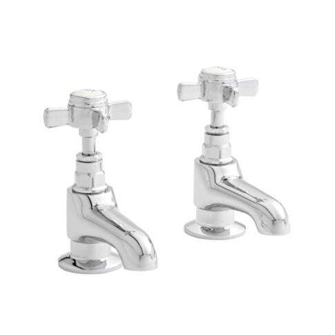 Clarenza Chrome Traditional Crosshead Bath Pillar Taps (Pair)