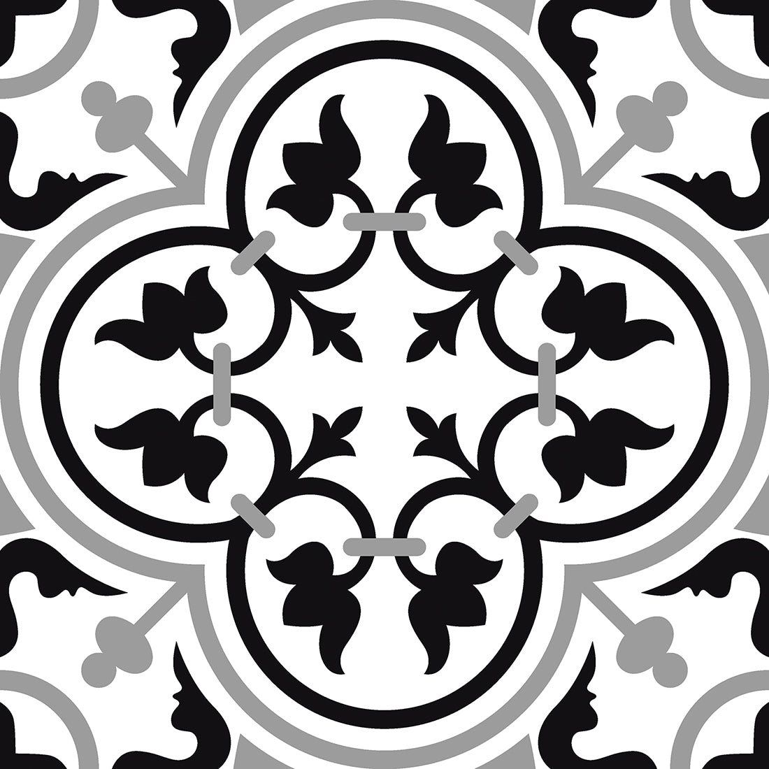Victorian Classic Black Matt 20x20cm Patterned Porcelain Wall & Floor Tiles