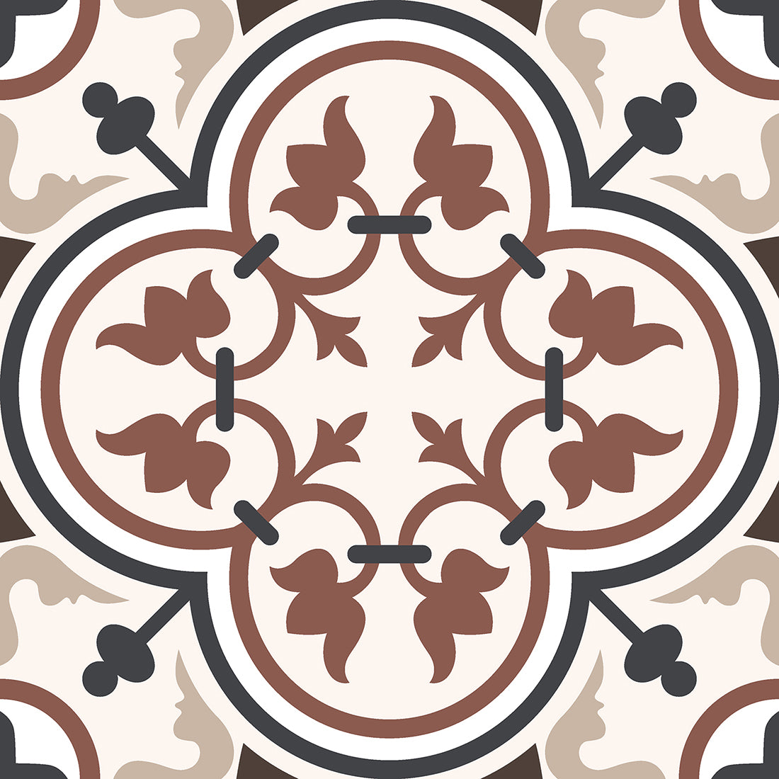 Victorian Classic Brown Matt 20x20cm Patterned Porcelain Wall & Floor Tiles