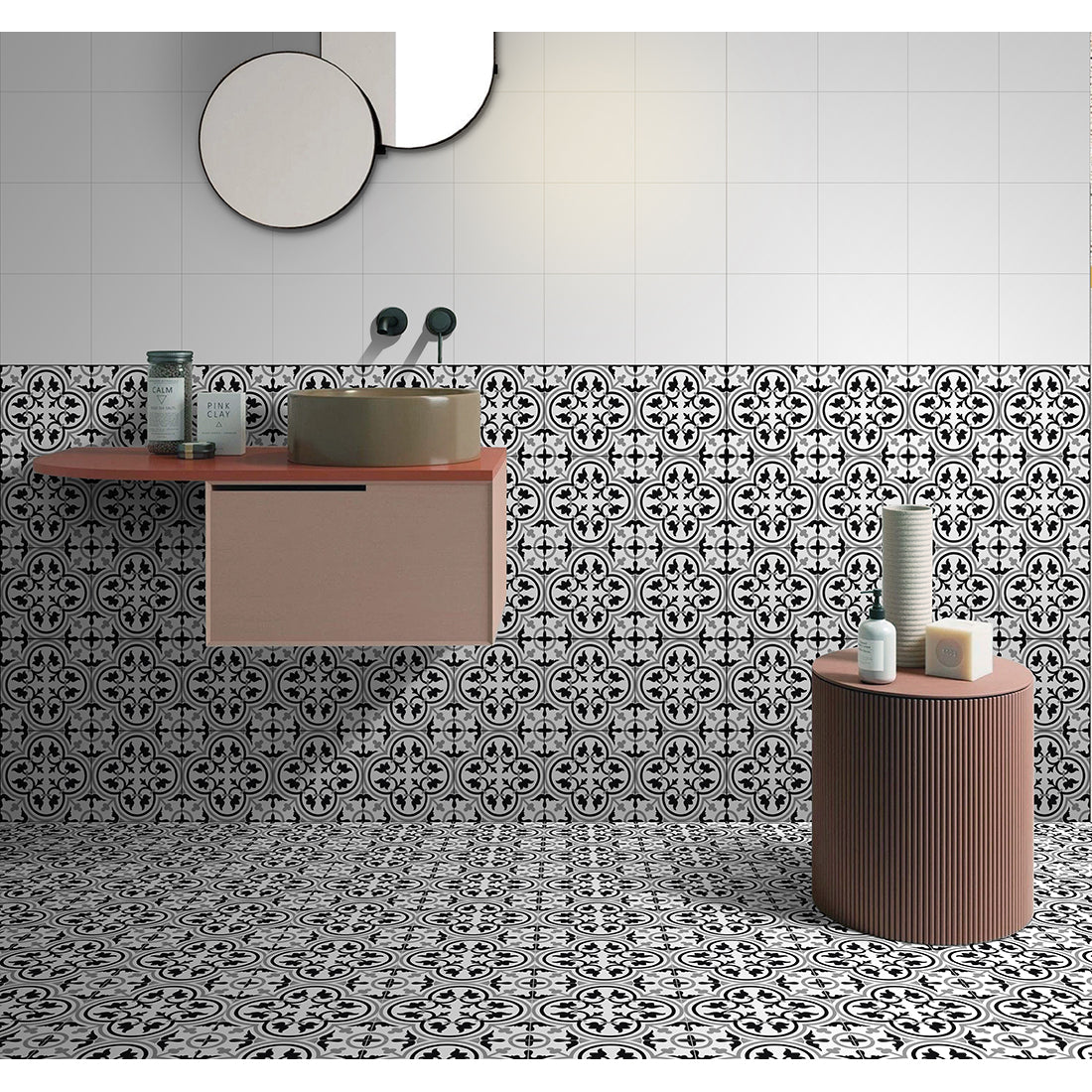 Victorian Classic Black Matt 20x20cm Patterned Porcelain Wall & Floor Tiles