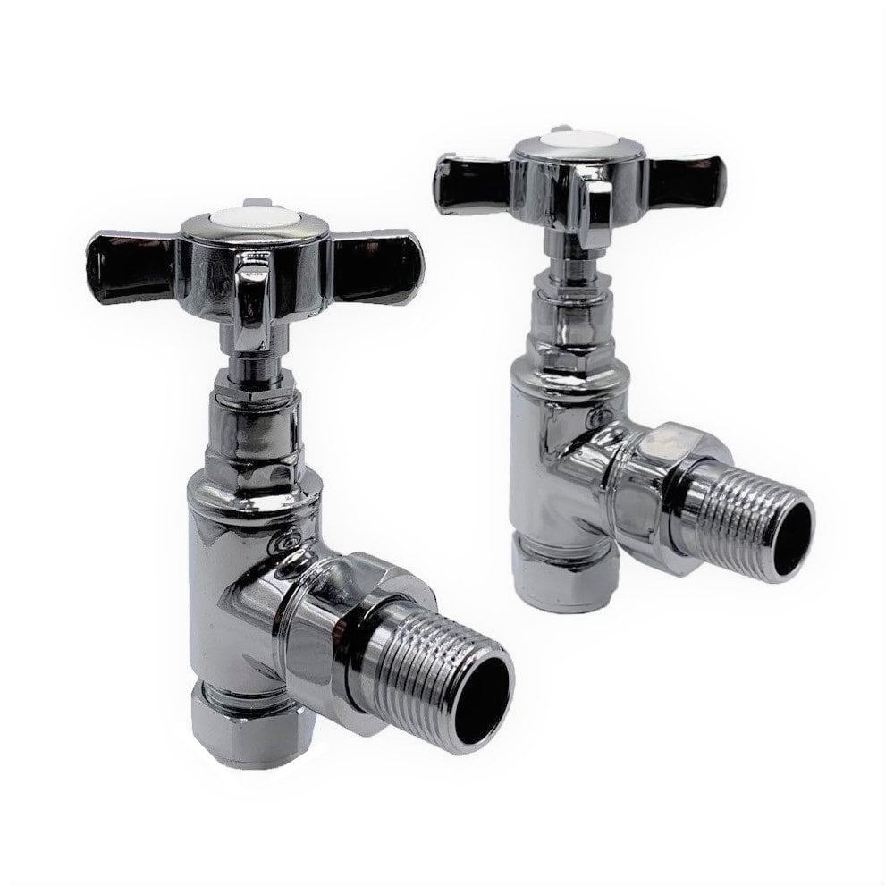 Cross Head Radiator Valves 15mm (Pair) – Chrome – Angled
