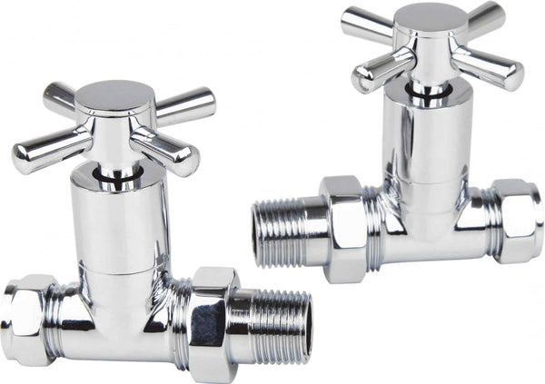 Cross Head Radiator Valves 15mm (Pair) – Chrome – Straight