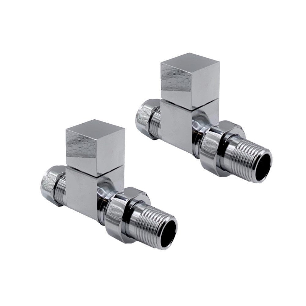 Cube Radiator Valves 15mm (Pair) – Chrome – Straight
