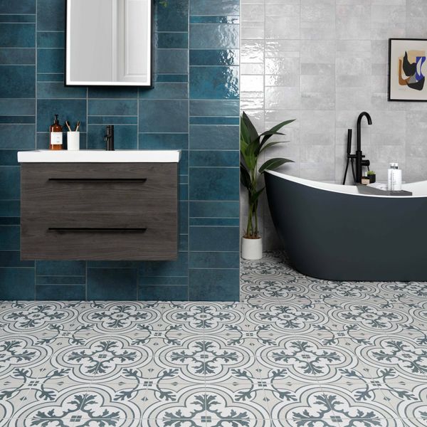 Twilight Blue Matt 45x45cm Patterned Ceramic Wall & Floor Tiles