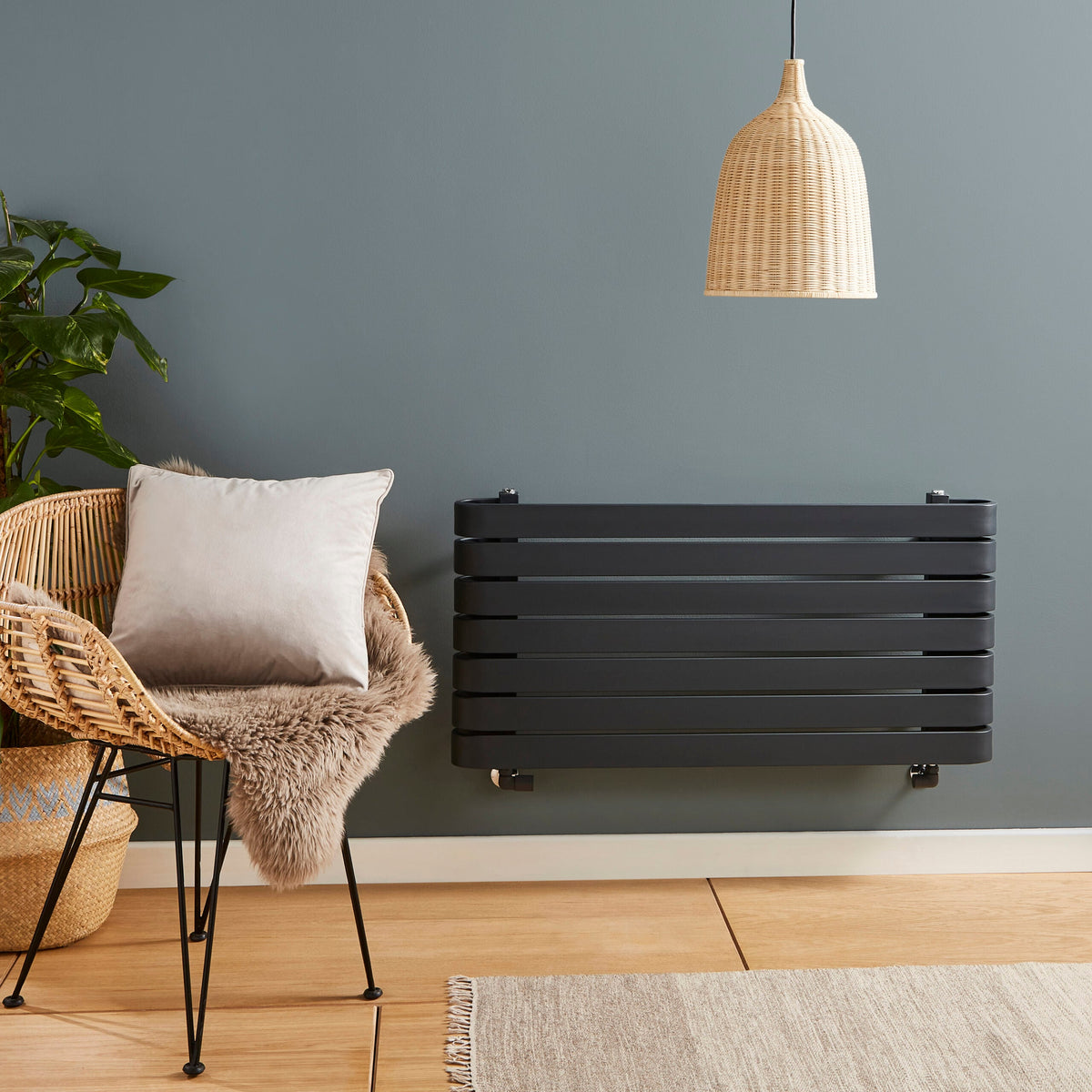 Delfa Textured Grey Horizontal Flat Tube Designer Radiator – 500x1000mm