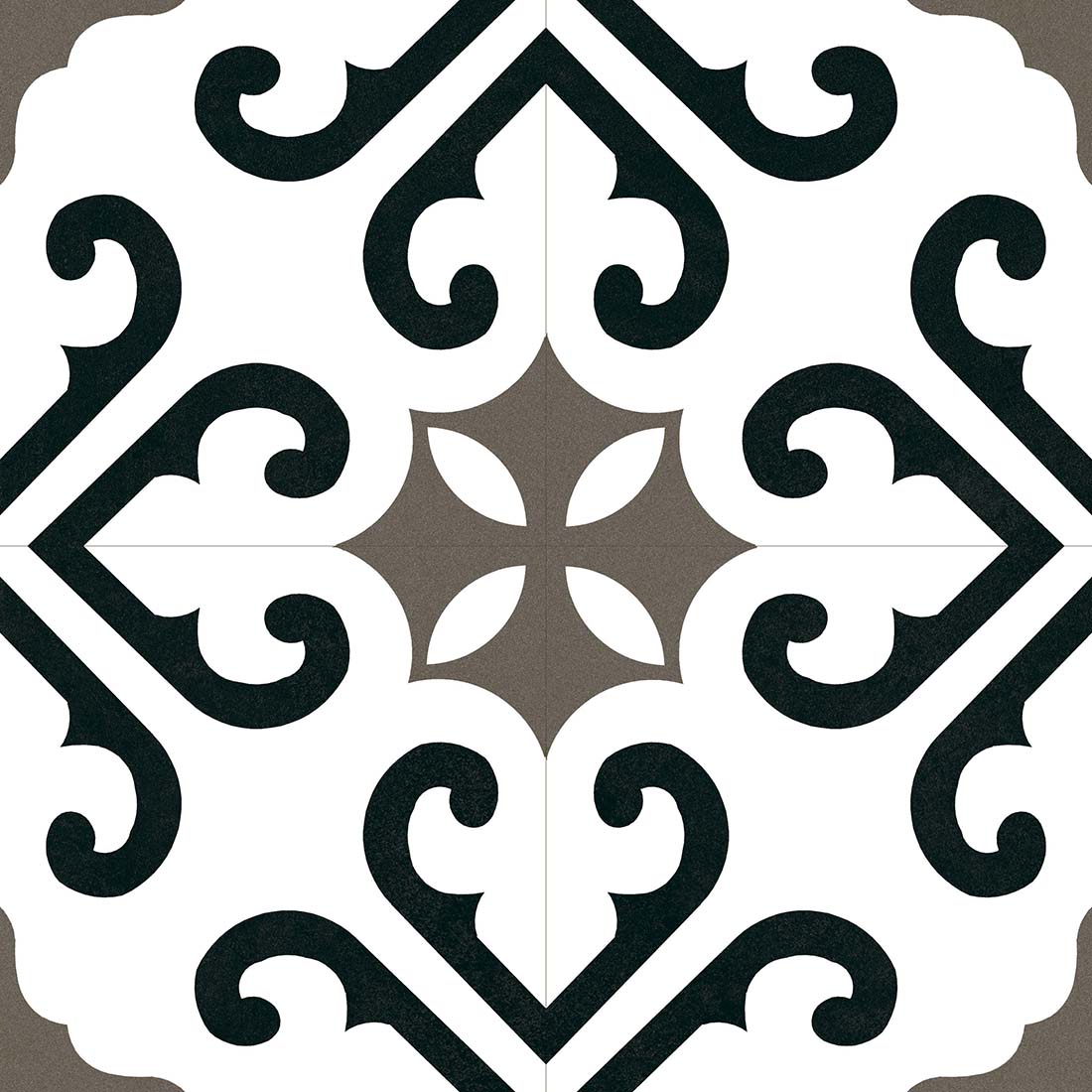 Birbin Monochrome Grey Satin 45x45cm Patterned Ceramic Wall & Floor Tiles
