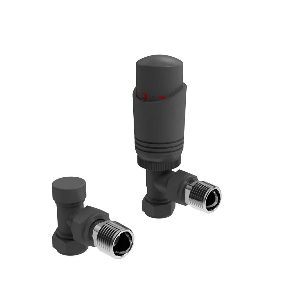 Designer Thermostatic Radiator Valve Twin Pack with Lockshield – Anthracite Grey – Angled