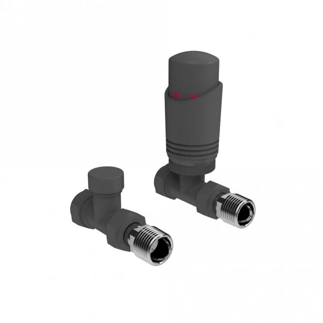 Designer Thermostatic Radiator Valve Twin Pack with Lockshield – Anthracite Grey – Straight