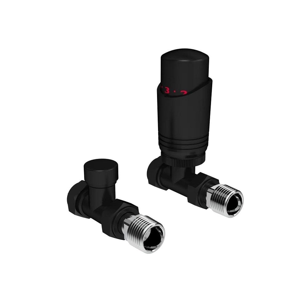 Designer Thermostatic Radiator Valve Twin Pack with Lockshield – Matt Black – Straight