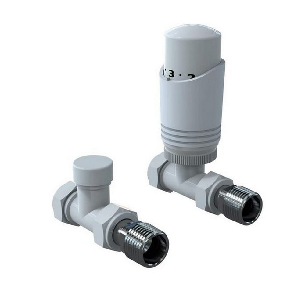 Designer Thermostatic Radiator Valve Twin Pack with Lockshield – White – Straight