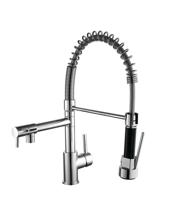 Doppia Chrome Dual Spout Kitchen Mixer Tap with Pull-Out Spray