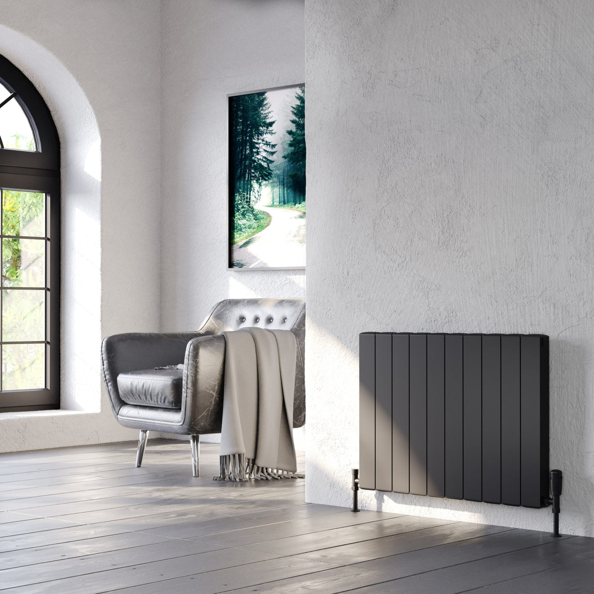 Edmea Black Horizontal Aluminium Radiator – Single Panel