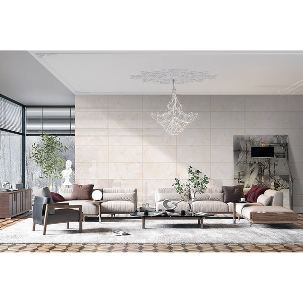 Emola Cream Onyx Effect Polished Porcelain 30x60cm Wall & Floor Tile - TILES Paradise