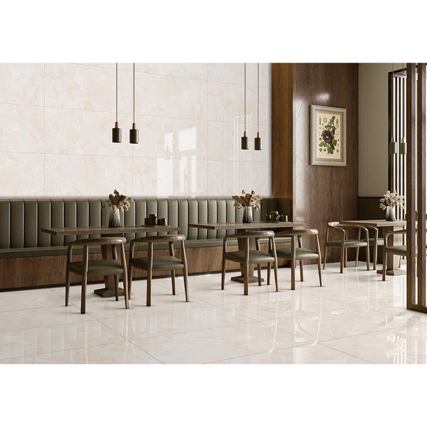 Emola Cream Onyx Effect Polished Porcelain 60x120cm Wall & Floor Tile - TILES Paradise