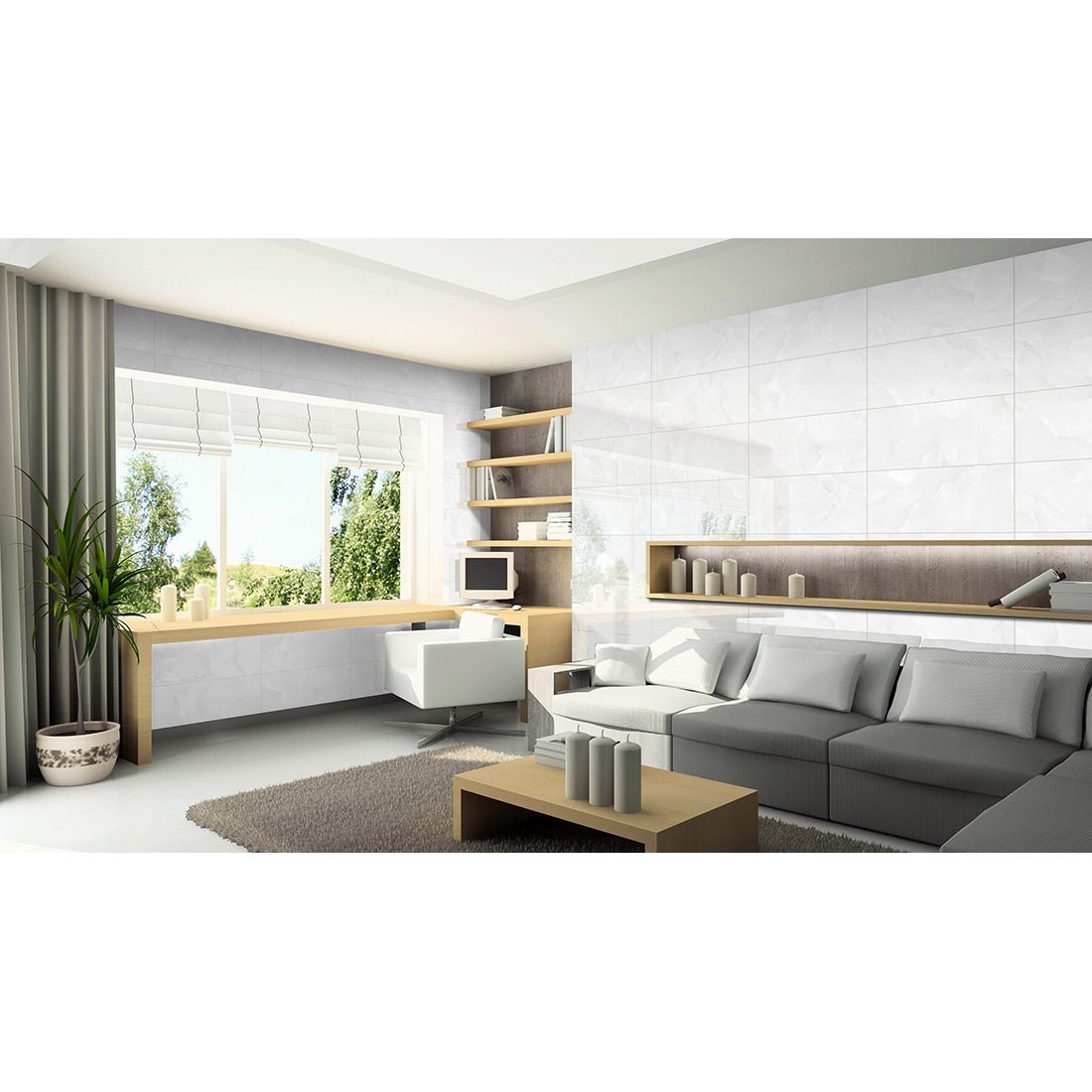 Emola Grey Onyx Effect Polished Porcelain 30x60cm Wall & Floor Tile - TILES Paradise
