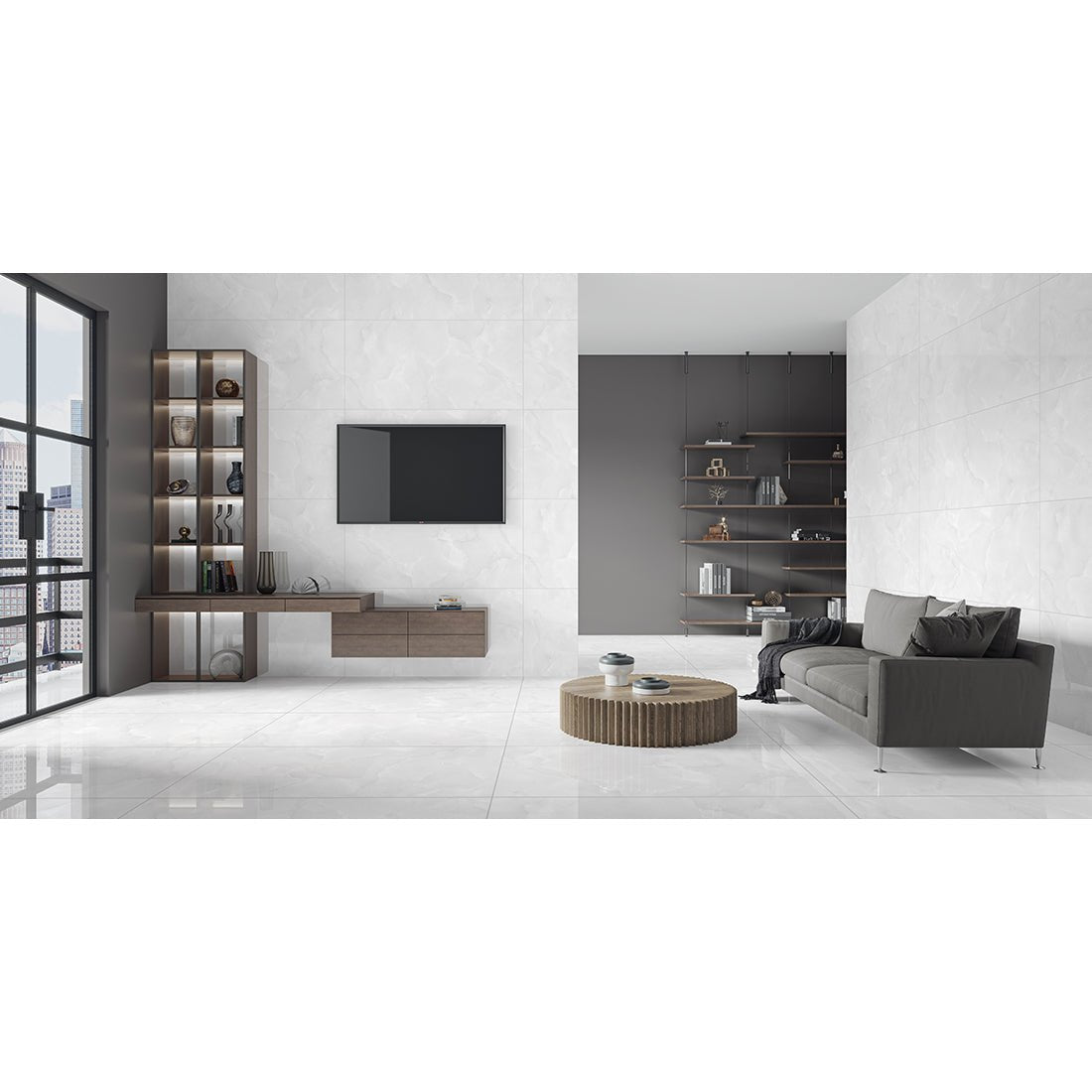 Emola Grey Onyx Effect Polished Porcelain 60x120cm Wall & Floor Tile - TILES Paradise