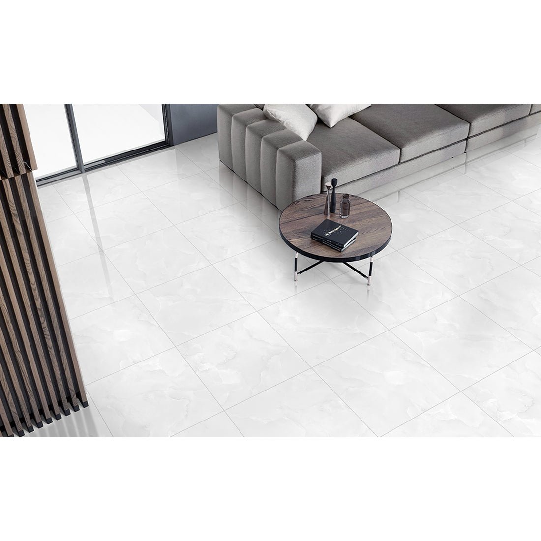 Emola Grey Onyx Effect Polished Porcelain 60x60cm Wall & Floor Tile - TILES Paradise