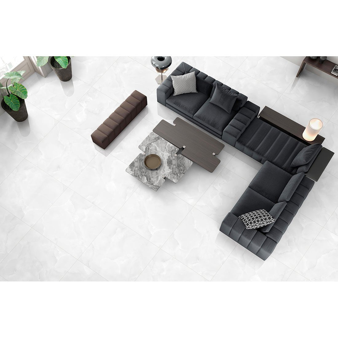 Emola Grey Onyx Effect Polished Porcelain 80x80cm Wall & Floor Tile - TILES Paradise