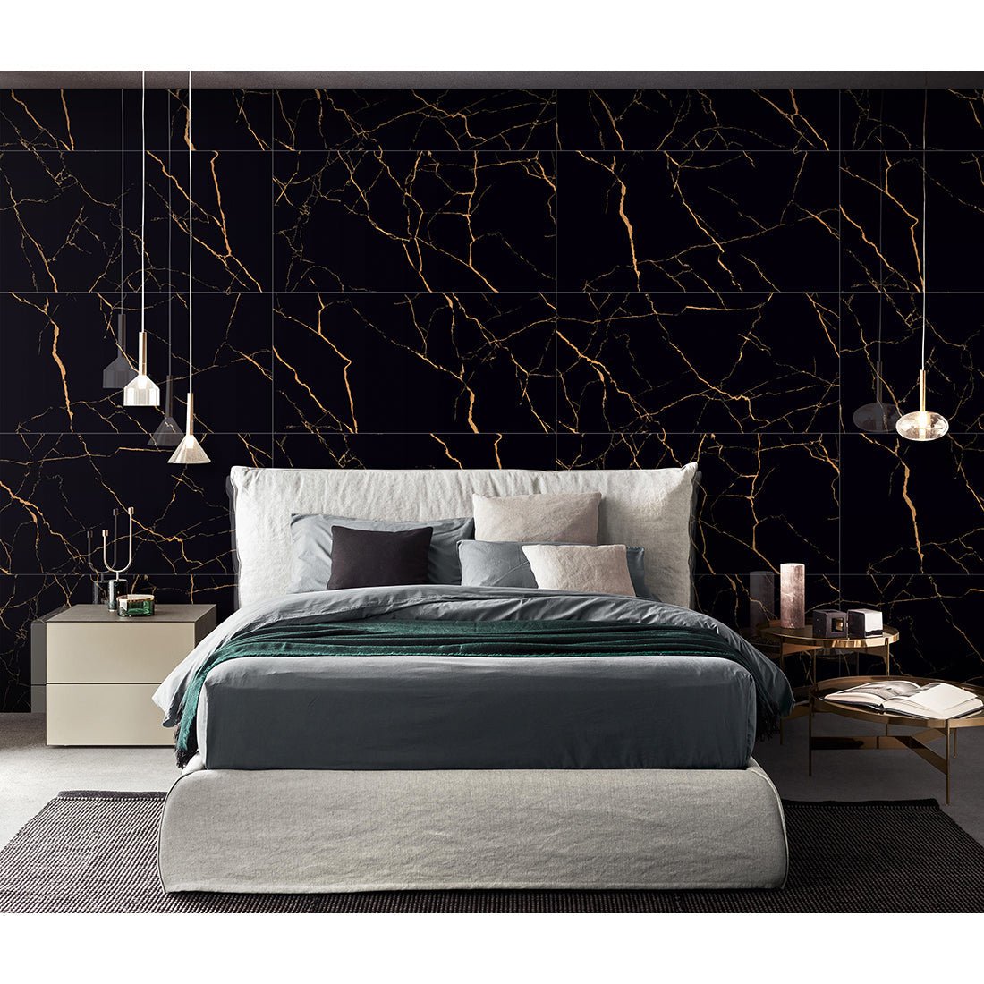 Epitome Black & Gold High Gloss Porcelain 60x120cm Kitchen Bathroom Wall & Floor Tile - TILES Paradise