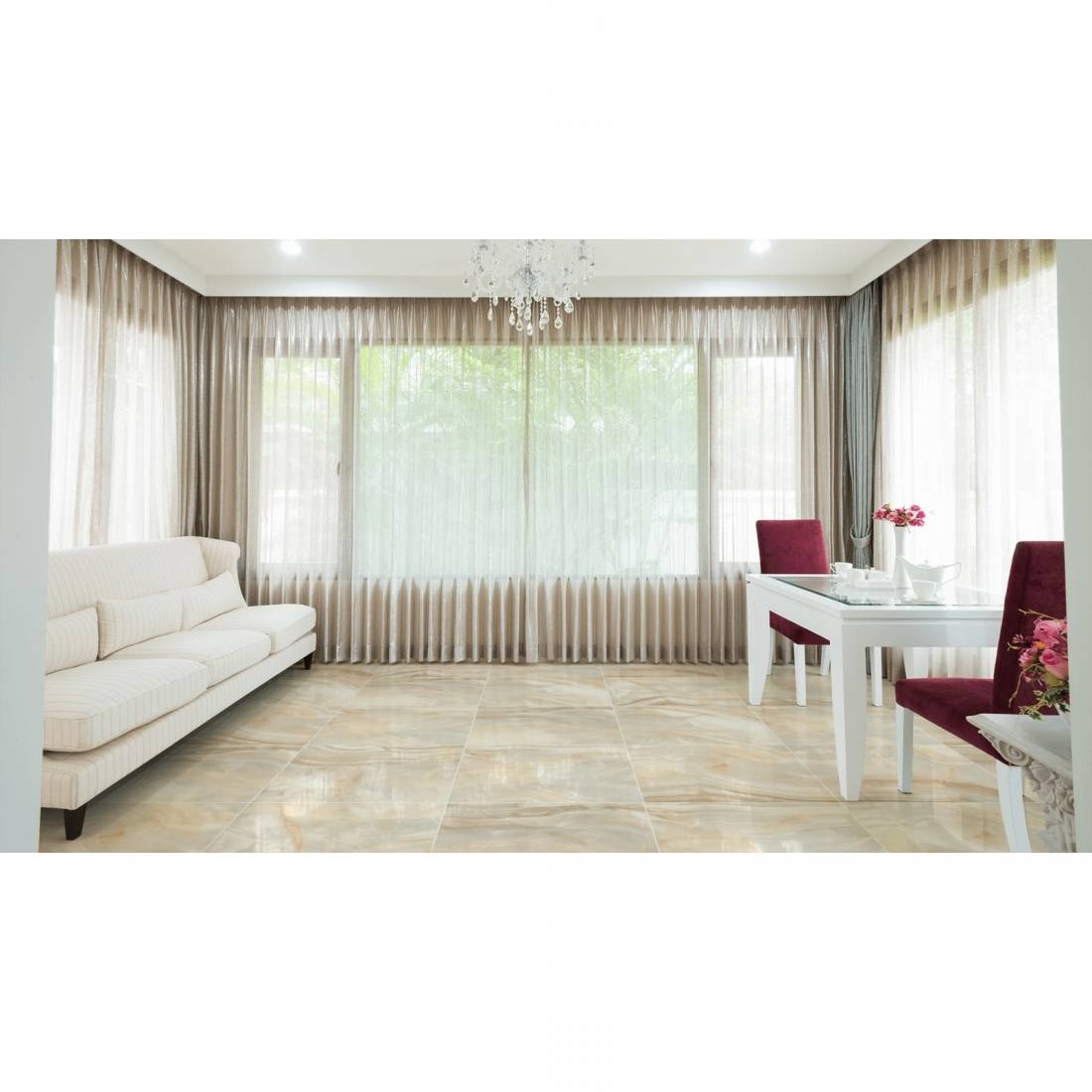 Glacier Onyx Lotus Beige Polished Porcelain 60x60cm Wall & Floor Tile - TILES Paradise
