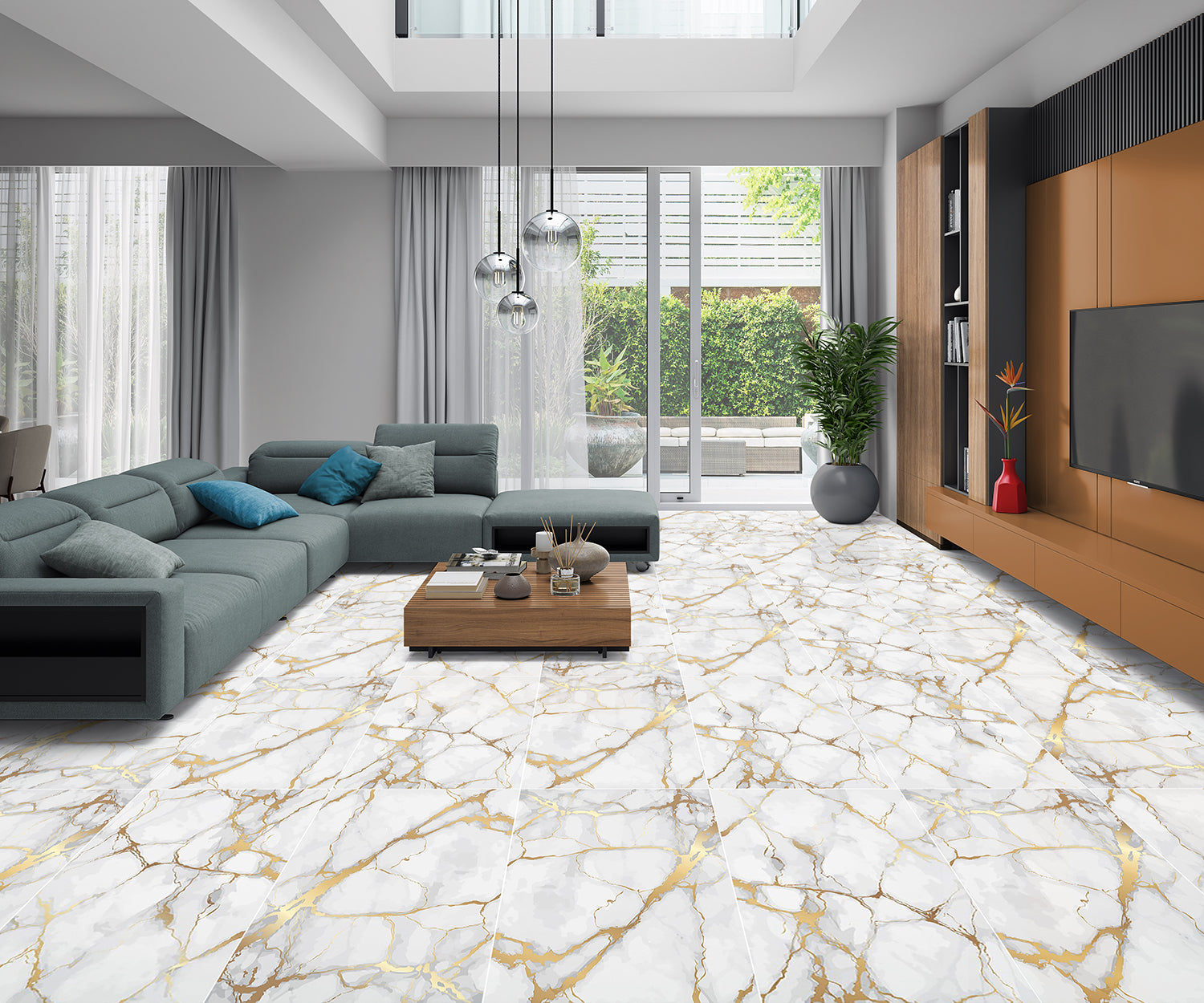 Honey Gold Marble Effect Polished Porcelain 60x120cm Wall and Floor Tile