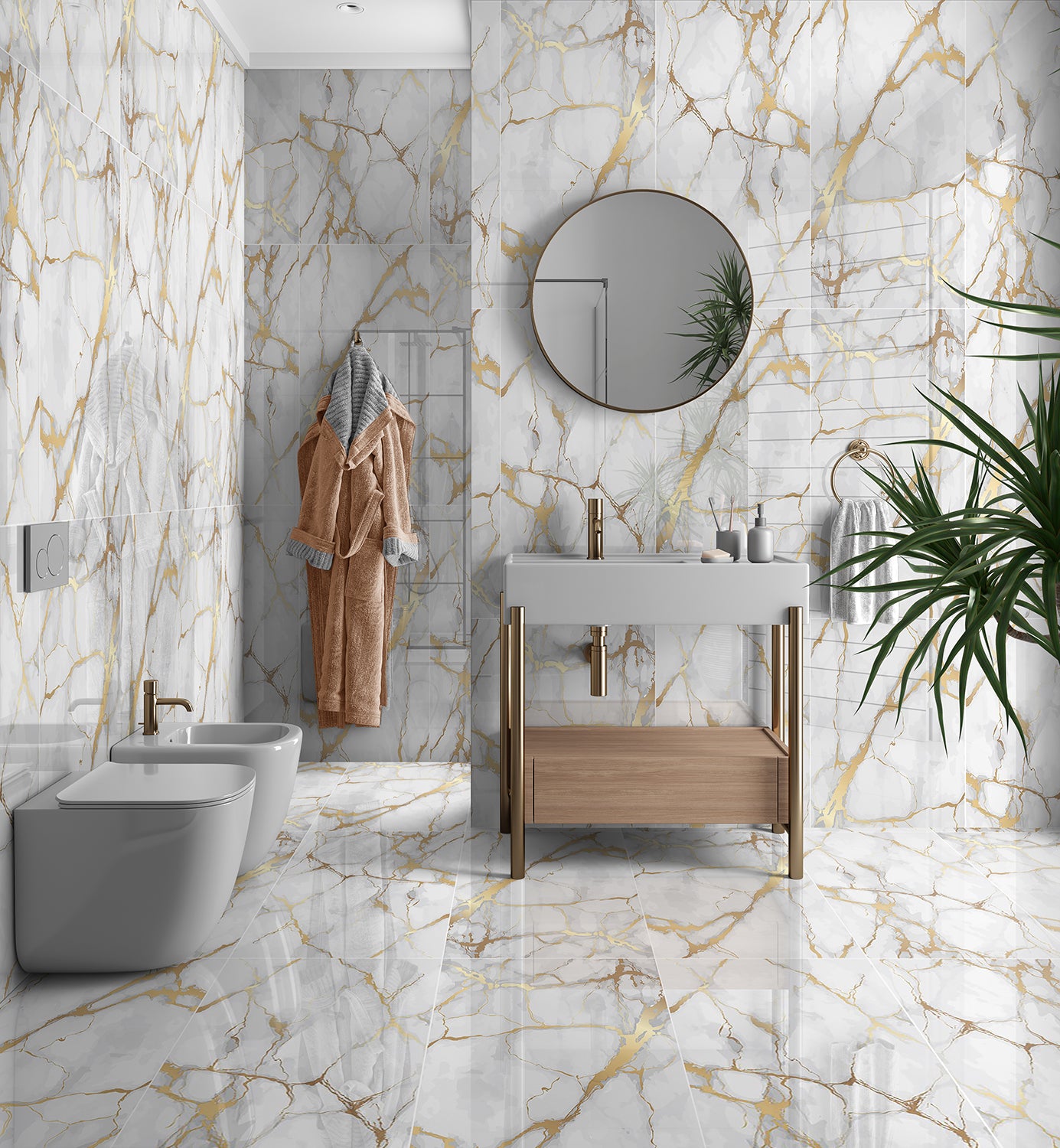 Honey Gold Marble Effect Polished Porcelain 60x120cm Wall and Floor Tile