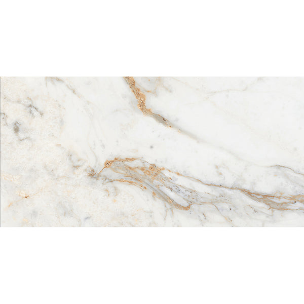 Icon Gold White & Gold Marble Effect Polished Porcelain Wall & Floor Tile 30x60cm