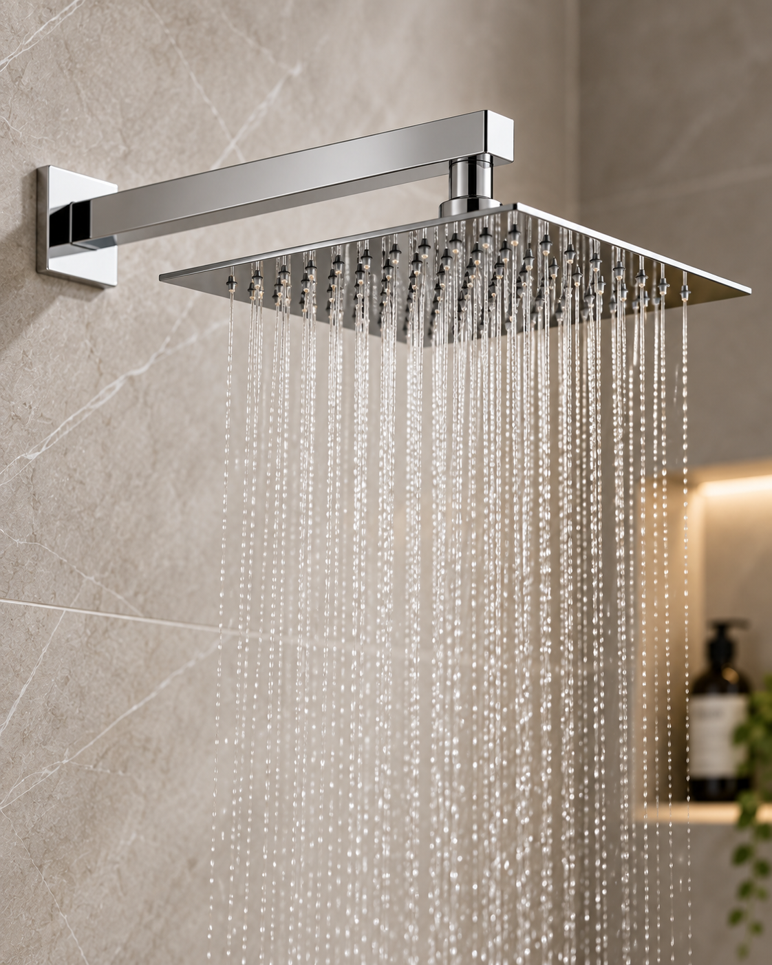 Quadra Chrome Concealed Thermostatic Shower Set with Bath Spout – 3 Outlet Twin Valve, 300mm Square Rainfall Head & Handset