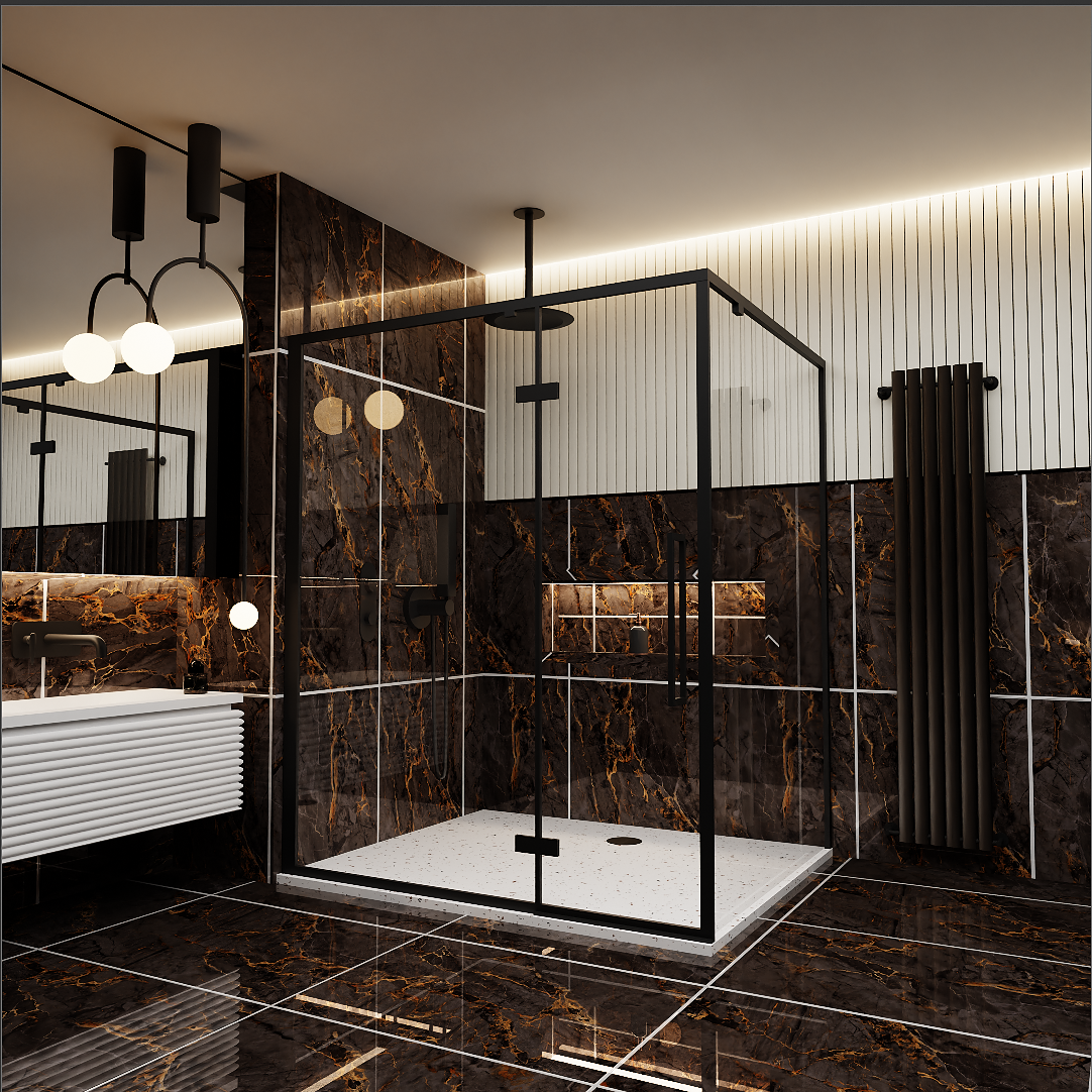 Ozial Dark Grey Gold Marble Effect Polished Porcelain 60x120cm Wall & Floor Tile