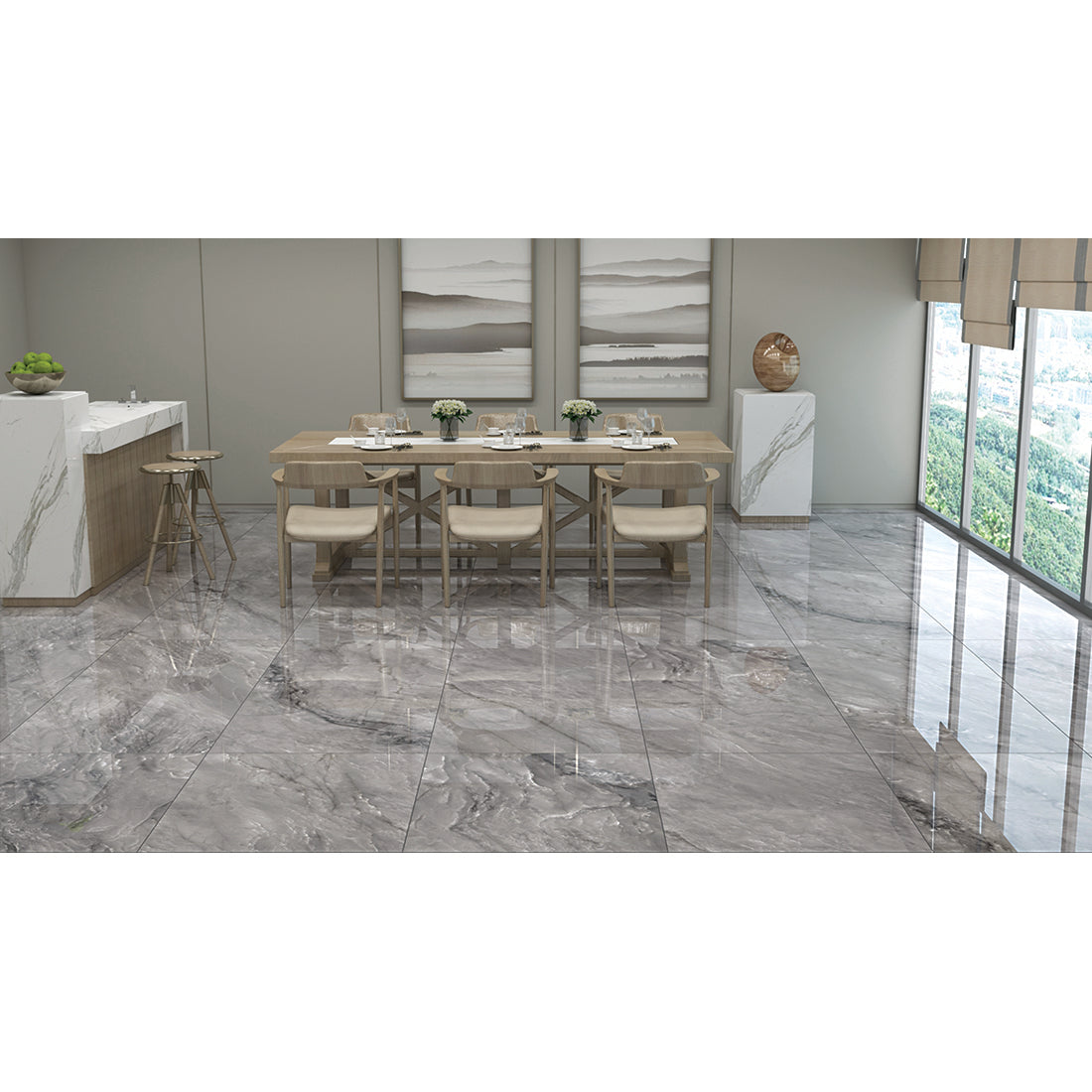 Java Jade 60x120cm Dark Grey Polished Porcelain Wall & Floor Tile