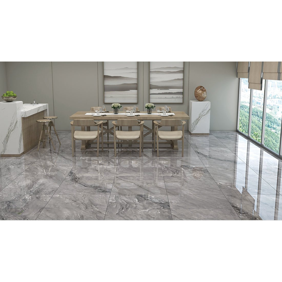 Java Jade 60x60cm Dark Grey Polished Porcelain Wall & Floor Tile - TILES Paradise