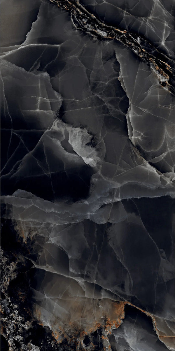 Jewel Onyx Black Polished Porcelain 60x120cm Wall and Floor Tile - TILES Paradise