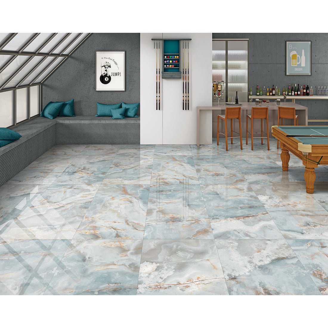 Jewel Onyx Blue 60x120cm Polished Porcelain Wall & Floor Tile - TILES Paradise