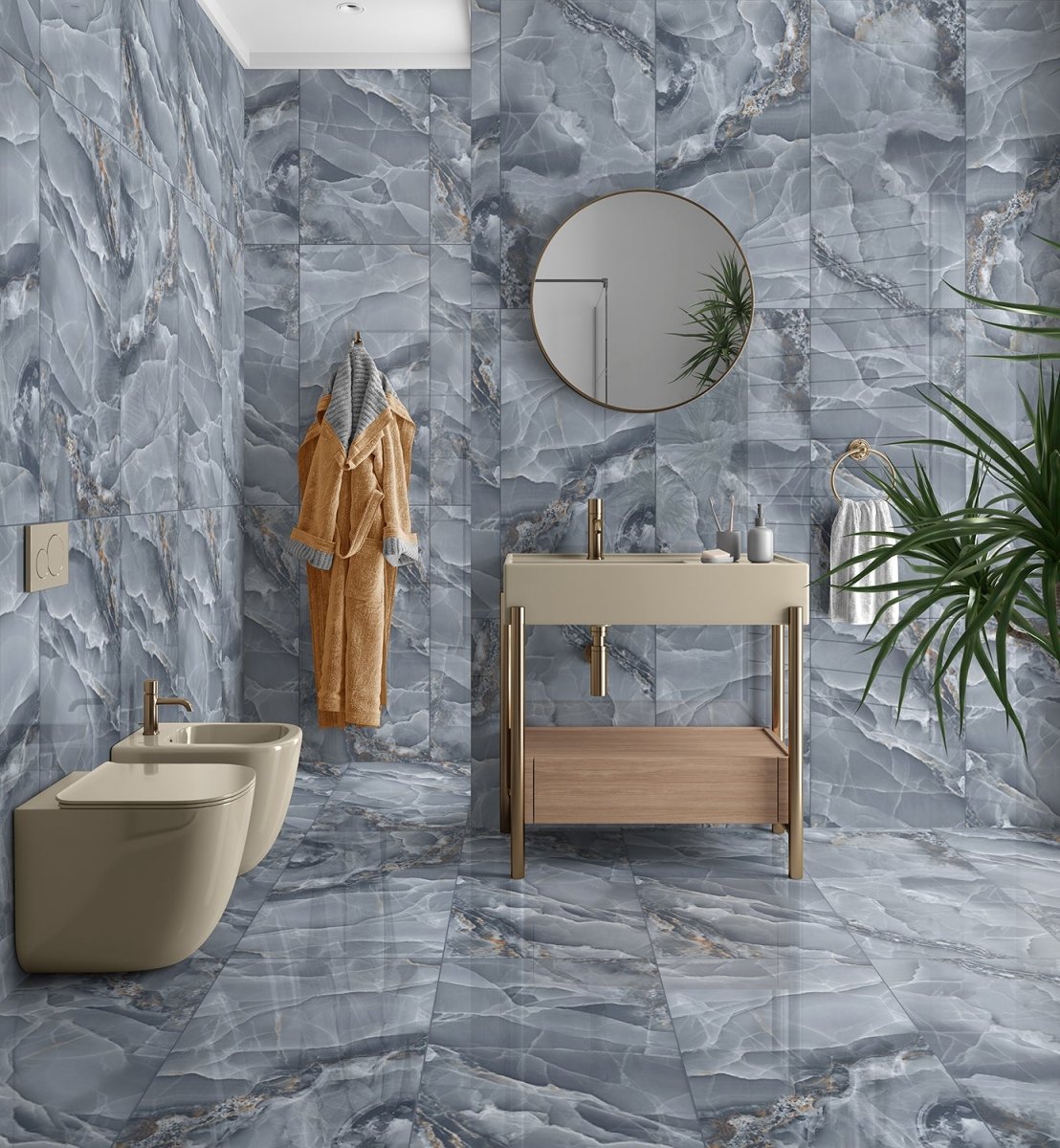 Job Lot : (28 sq.m) Onyx Blue Marble Effect Polished Porcelain 60x120cm Wall and Floor Tile - TILES Paradise