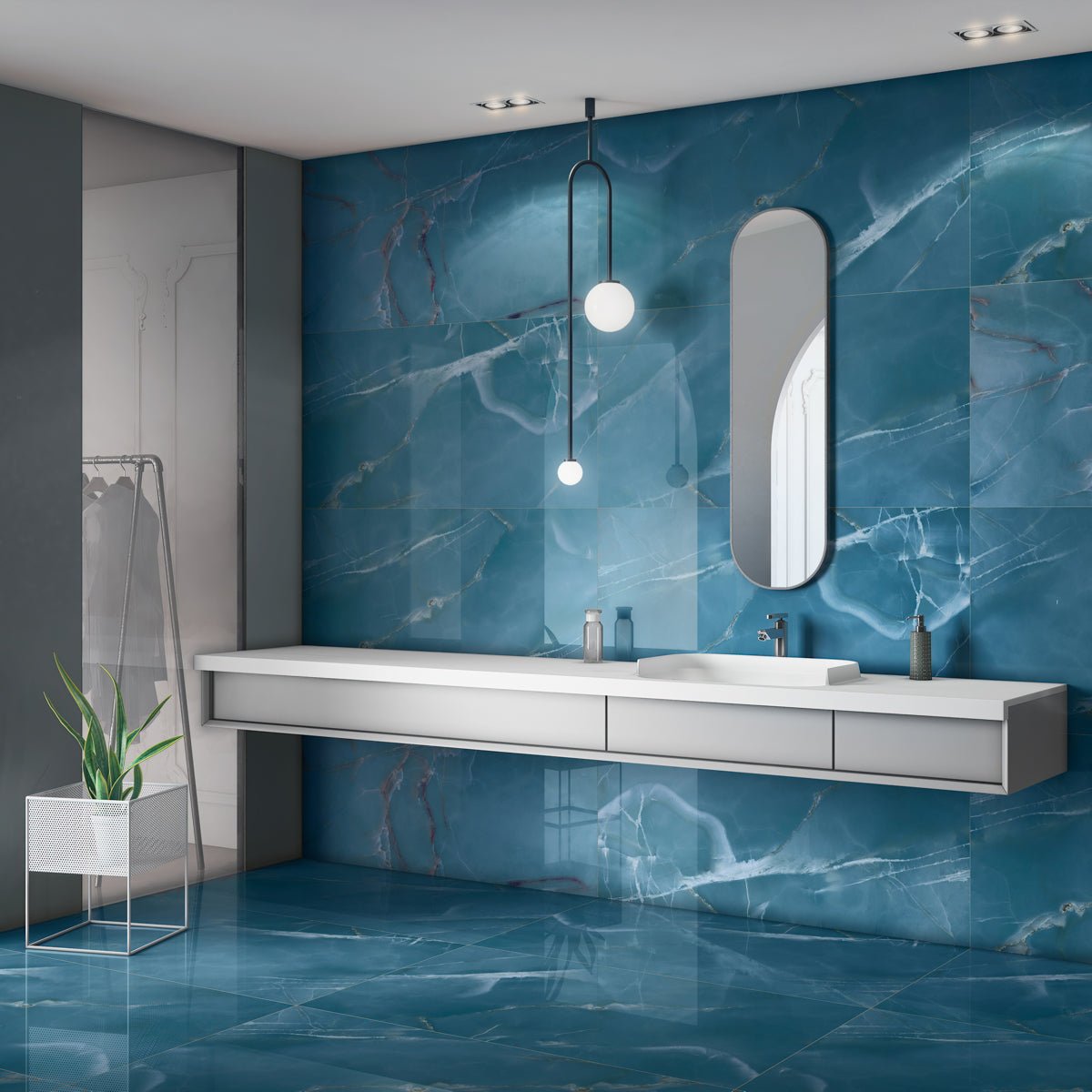 Job Lot: 39 Tiles (28 sq.m) Onyx Real 60x120cm Blue Porcelain Polished Wall & Floor Tile - TILES Paradise