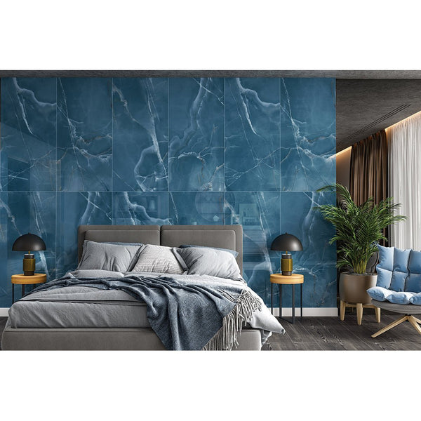 Job Lot: 39 Tiles (28 sq.m) Onyx Real 60x120cm Blue Porcelain Polished Wall & Floor Tile