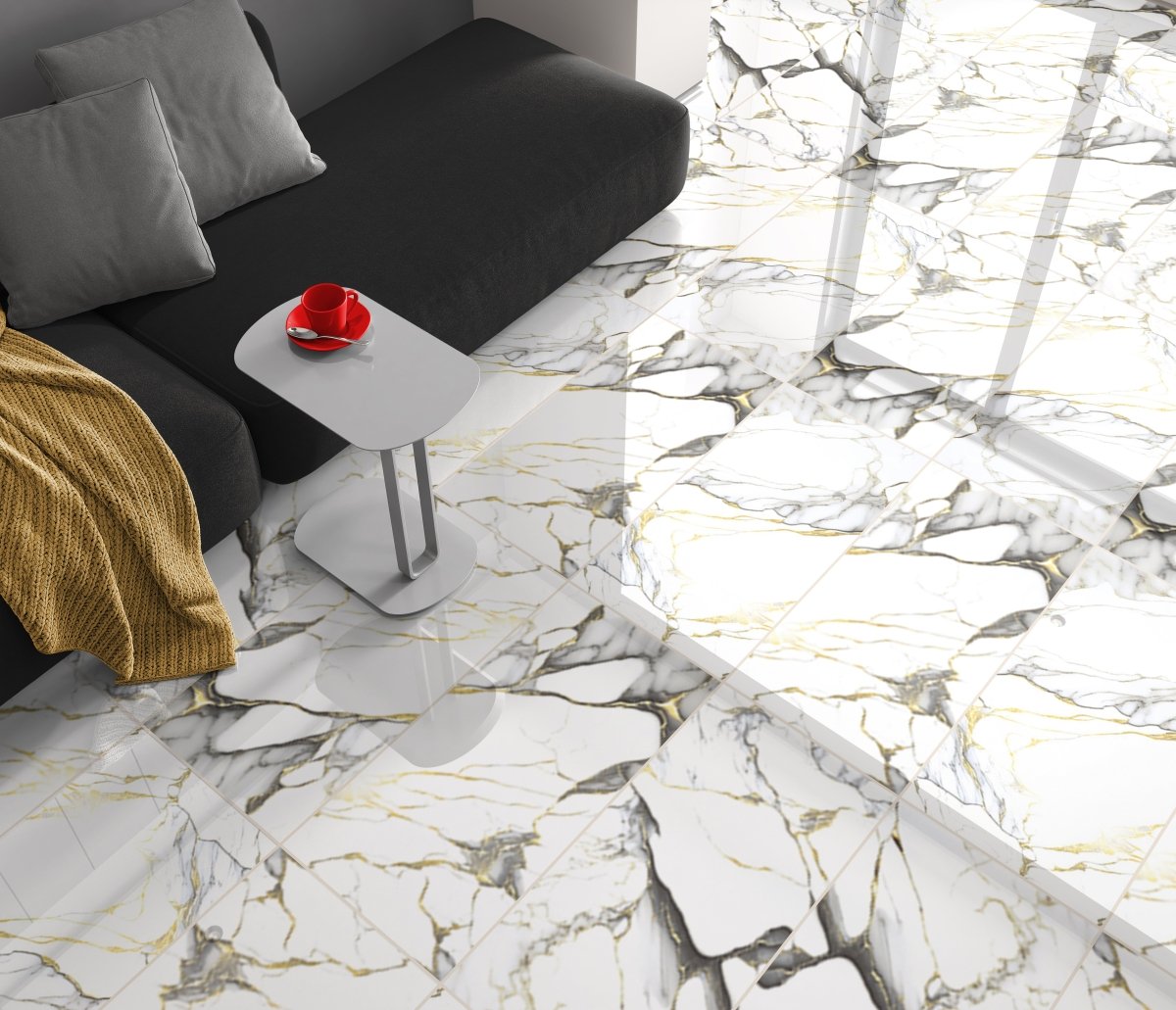 Job Lot: 51 Tiles (38 sq.m) Magnum Gold Marble Effect Polished Porcelain 60x120cm Wall and Floor Tile - TILES Paradise
